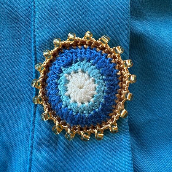 NWT My Beachy Side Amber Hand Crochet Buttons Halter Mini Dress in Blue Sz Small - Picture 11 of 16